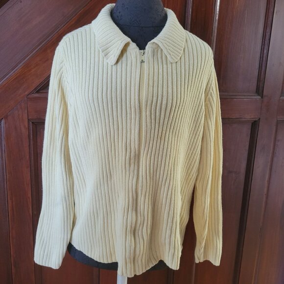 Vintage Cherokee Ribbed Knit Cardigan Sweater XL Beige Long Sleeve 55% Ramie 45% - Picture 1 of 4